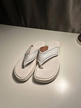 Alaïa White Perforated Toe-Post Platform Sandals